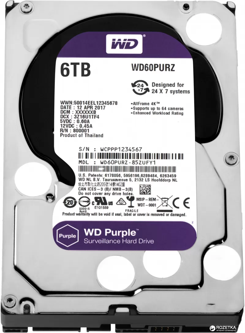 3.5" HDD 6.0TB Western Digital WD62PURZ Caviar® Purple™, CMR Drive, 5640rpm, 128MB, SATAIII 