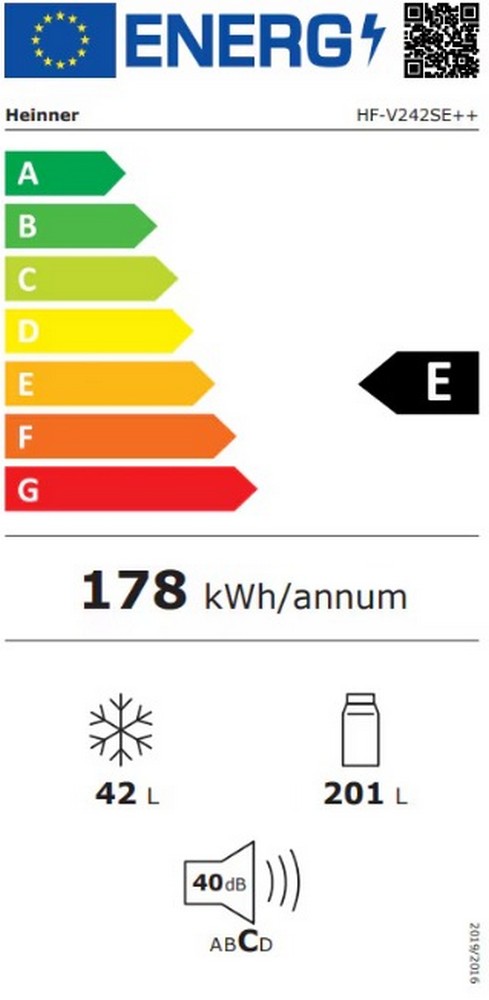 Frigider cu doua usi Heinner HF-V242SE++ / 242 l / 161 cm / E / Gri photo 2