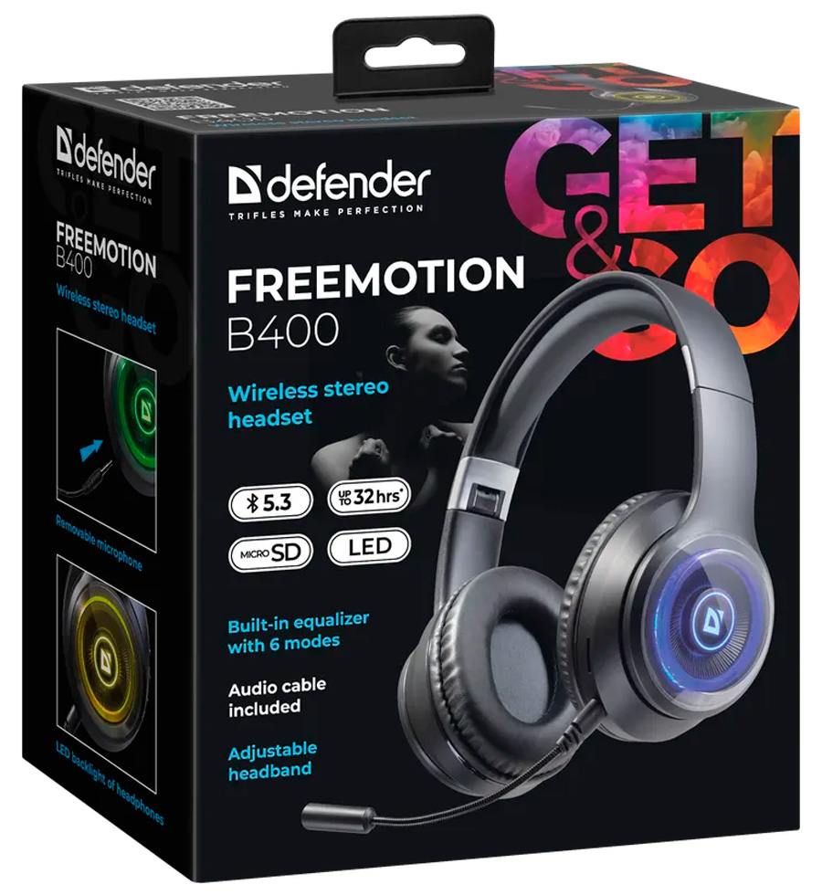 Наушники Defender FreeMotion B400 Black Беспроводные / Игровой / Black photo 6