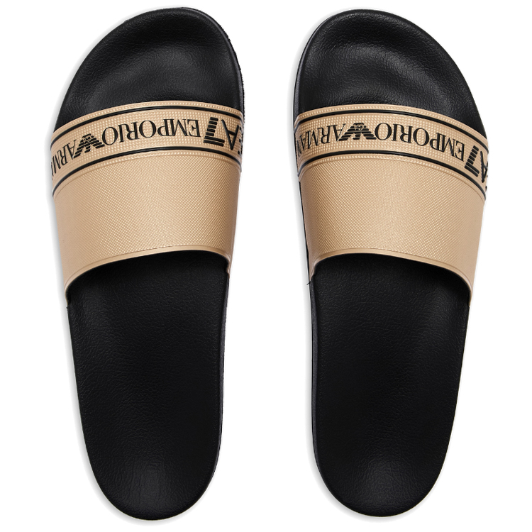 Slapi EA7 EMPORIO ARMANI WATER SPORTS TAPE SLIDE U TEXT pt Femei / 39 / Negru-bej photo 3