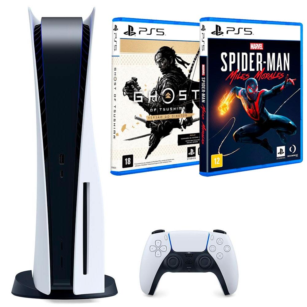 Game Console Sony PlayStation 5 (Disc Version) + 2 * Games (Ghost of Tsushima + Spider Man Miles Morales) White, 1 x Gamepad (Dualsense) photo 1