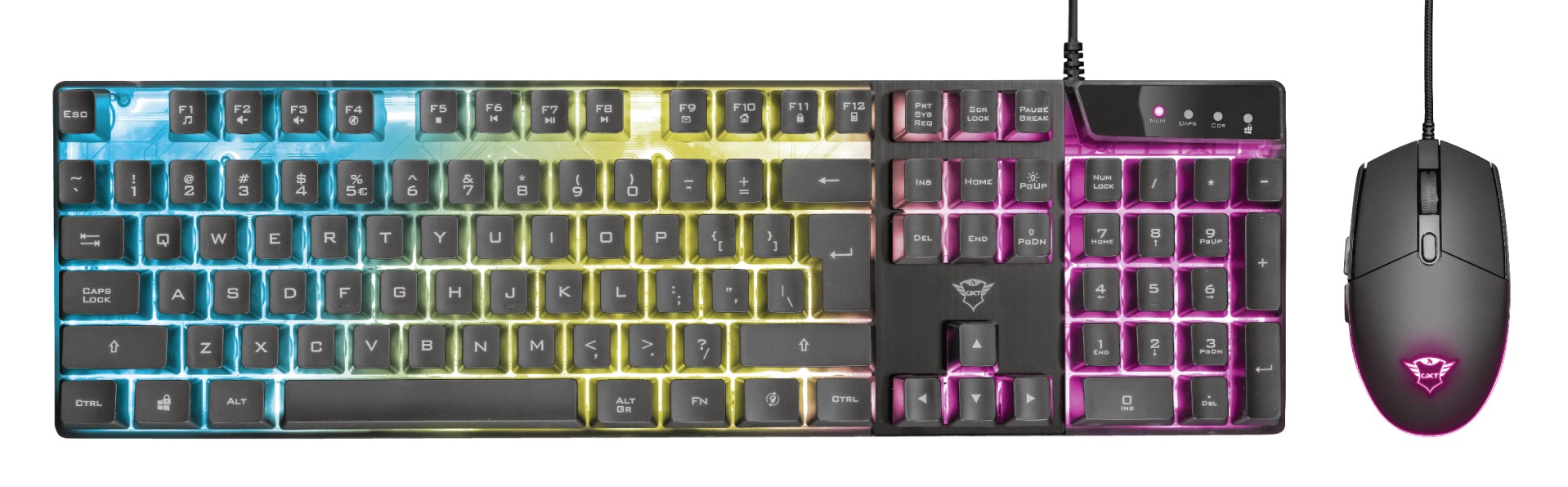 Trust Gaming Combo GXT 838 Azor Keyboard & Mouse, Backlight (RGB), Keyboard: 12 multimedia function keys,3 combined LED color ; Mouse:800/3000 dpi, 6 button, USB, RU, Black photo 1