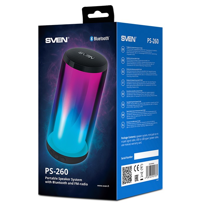 Boxe portabile Bluetooth SVEN PS-260 / 10W RMS / TWS / RGB 12 lighting modes with Night Light / FM tuner / USB & microSD / Black photo 10