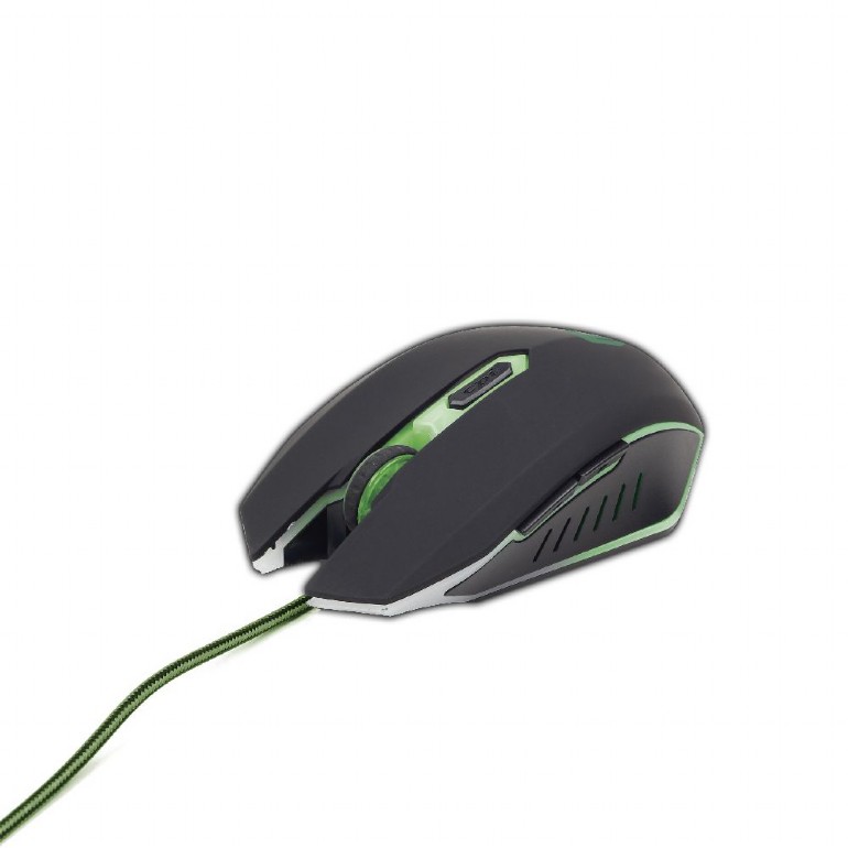 Gembird MUSG-001-G, Gaming Optical Mouse, 2400dpi adjustable, 6 buttons,  Illuminated scroll wheel, logo and side accents; Non-slip rubberized ergonomic design, Practical tangle free nylon mesh cable, USB, Black-Green photo 2