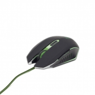 Gembird MUSG-001-G, Gaming Optical Mouse, 2400dpi adjustable, 6 buttons,  Illuminated scroll wheel, logo and side accents; Non-slip rubberized ergonomic design, Practical tangle free nylon mesh cable, USB, Black-Green thumbnav 2