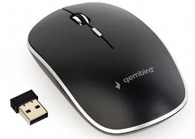 Gembird MUSW-4B-01, Wireless Optical Mouse, 2.4GHz, 4-button, 800/1200/1600dpi, Nano Reciver, USB, Black photo 1