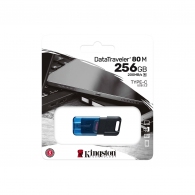 256GB USB-С3.2 Kingston DataTraveler 80M, Black/Blue, USB-C, Cap design, Stylish slim plastic casing fits, Keyring Loop (Read 200 MByte/s) thumbnav 3