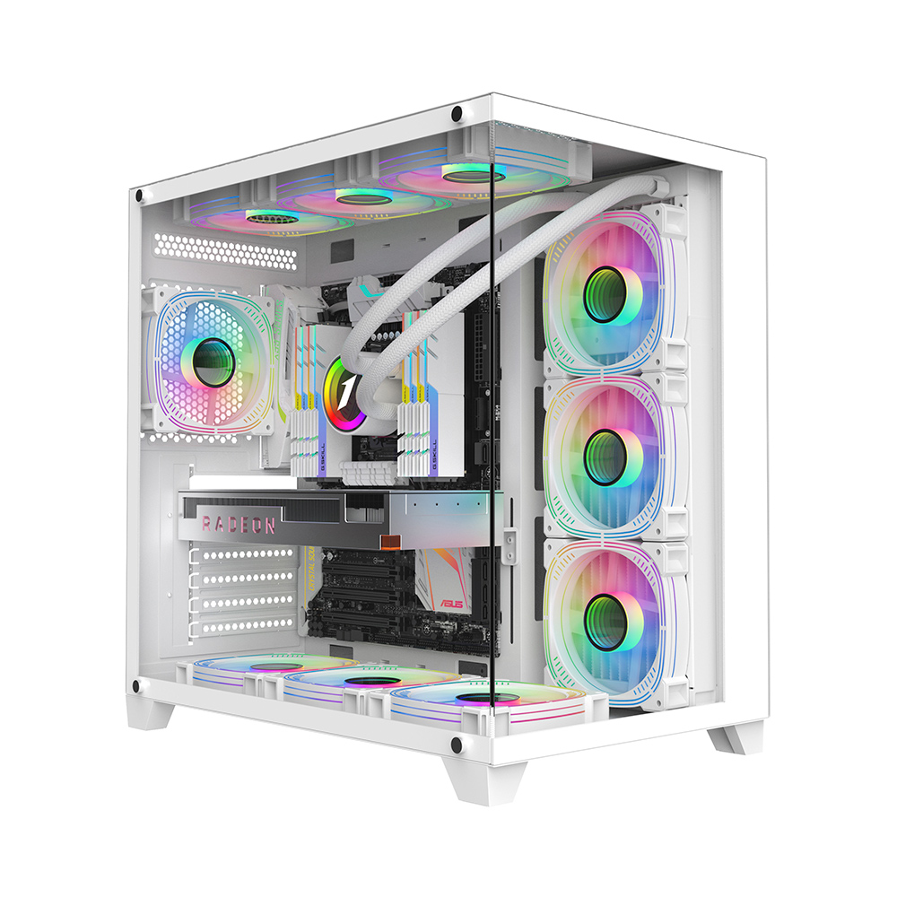 Игровой корпус 1STPLAYER MV8-TP / no PSU / Side-Window / 7x120mm / ATX / White photo 1