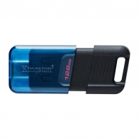 128GB USB-С3.2 Kingston DataTraveler 80M, Black/Blue, USB-C, Cap design, Stylish slim plastic casing fits, Keyring Loop (Read 200 MByte/s) thumbnav 1