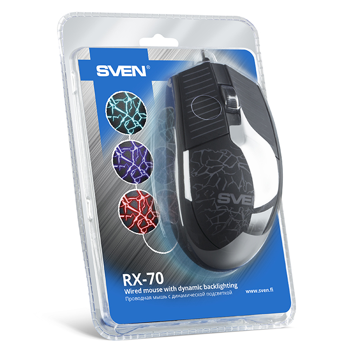 SVEN RX-70, Optical Mouse, Changeable backlighting, Soft Touch coating, 2+1 (scroll wheel), 1200 dpi, USB,  2m, Black photo 11
