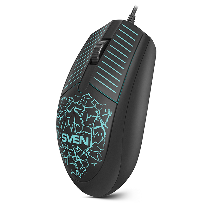 SVEN RX-70, Optical Mouse, Changeable backlighting, Soft Touch coating, 2+1 (scroll wheel), 1200 dpi, USB,  2m, Black photo 6