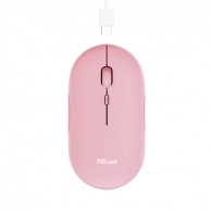 Trust Puck Rechargeable Bluetooth Wireless Mouse, Silent Click, Bluetooth, 2.4GHz, Nano receiver, 800/1200/1600 dbi, USB, Pink 