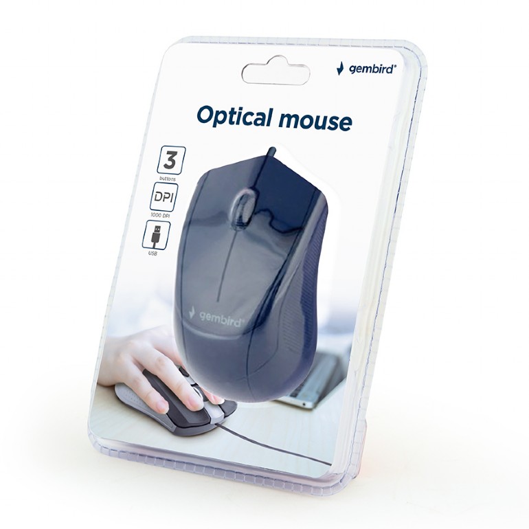 Gembird MUS-3B-02, Optical Mouse, 3-button, 1000dpi, USB, 1.35m cable, Black photo 4