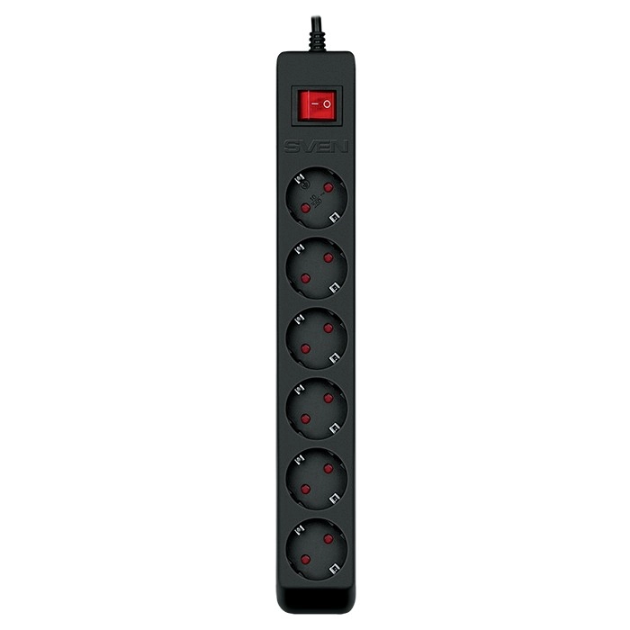 Surge Protector SVEN Optima / 6 Sockets with children protection / 3m / Wall mountable / Black photo 2