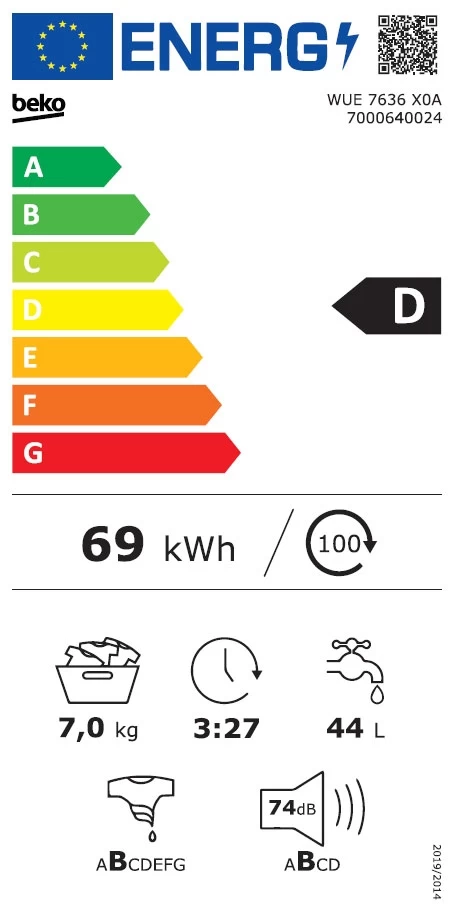 Masina de spalat Beko WUE7636X0A 7 kg / 1200 rot/min / D / Alb photo 3
