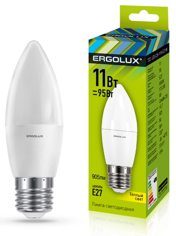 Светодиодная лампа Ergolux LED-C35-11W-E27-3K photo 1