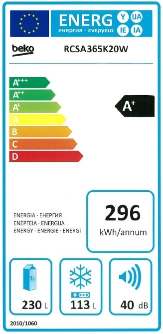 Frigider cu doua usi Beko RCSA365K20W / 343 l / 185 cm / A+ / Alb photo 2