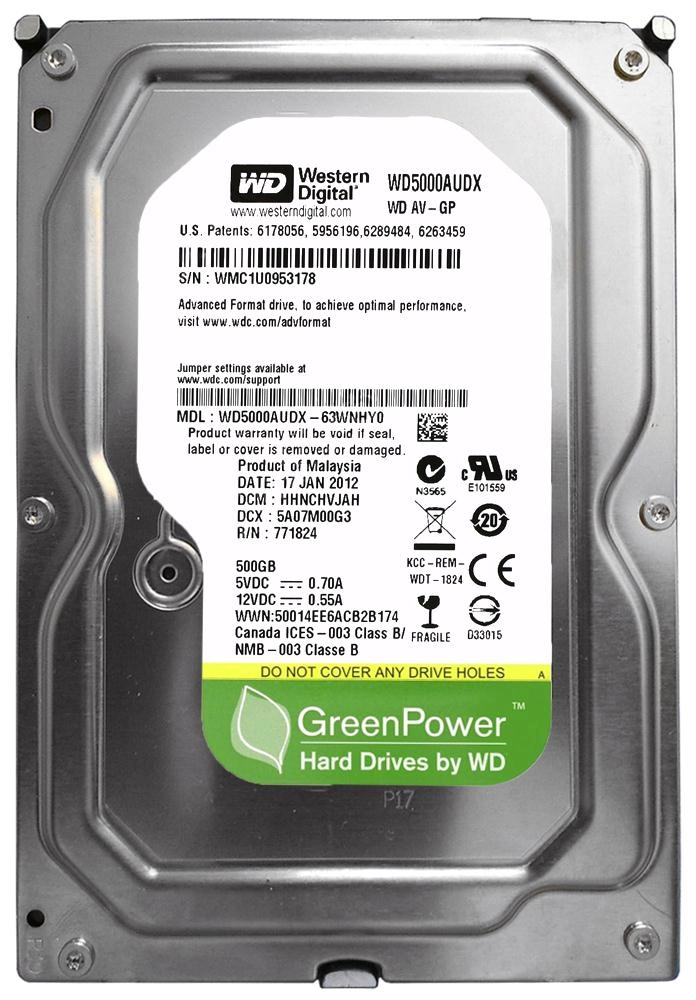 3.5" HDD 500GB Western Digital WD5000AUDX AV-GP™, IntelliPower, 32MB, SATAIII, NP photo 1