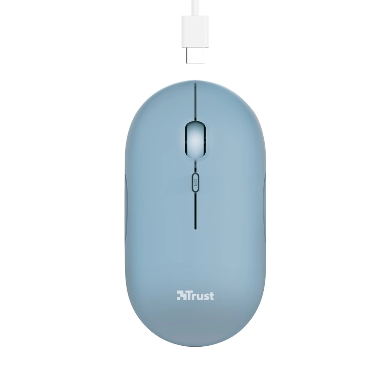 Trust Puck Rechargeable Bluetooth Wireless Mouse, Silent Click, Bluetooth, 2.4GHz, Nano receiver, 800/1200/1600 dbi, USB, Blue photo 1