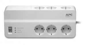 Surge Protector  APC Essential PM6-RS, 6 Sockets, 230V, Input power 2300W, Max Input Current 10A, Peak Current 48.0 kA, Surge energy rating 1836 joules, 2m, White 
