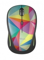 Trust Yvi FX Wireless Mouse - Geometrics, LED illumination in continuously changing colours, 8m 2.4GHz, Micro receiver, 800-1600 dpi, 4 button, Rubber sides for comfort and grip, USB 