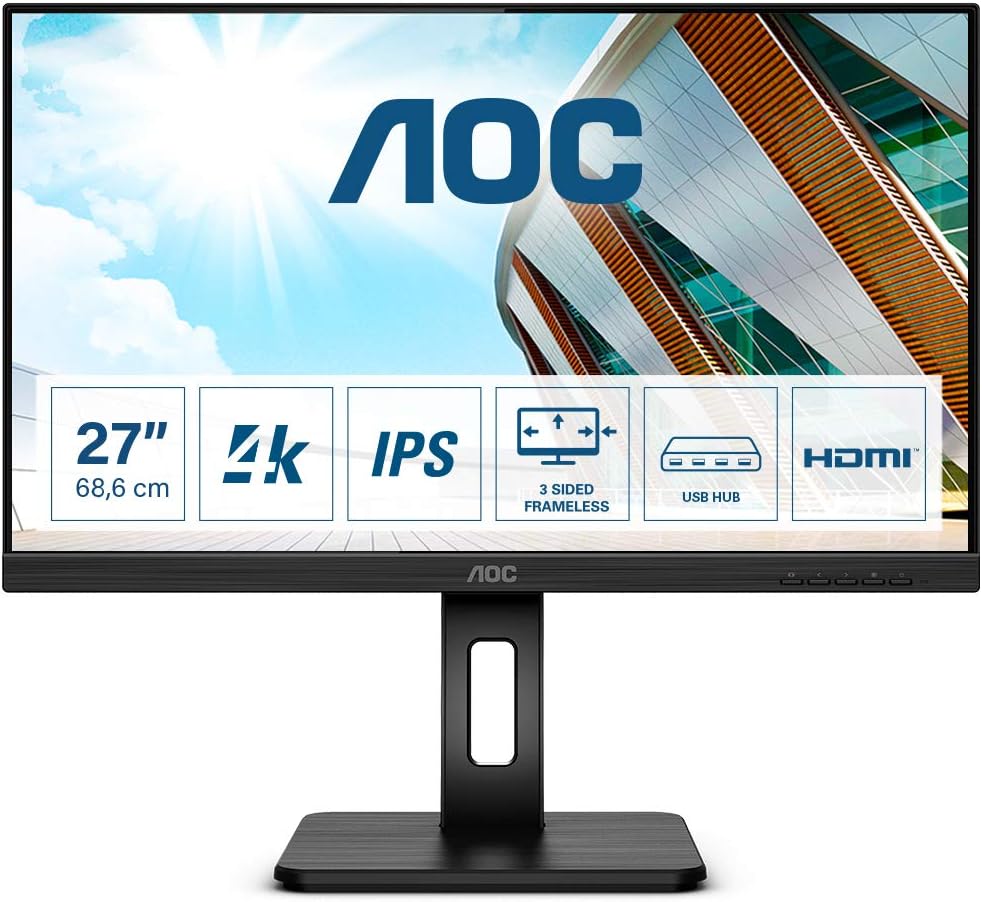 27.0" AOC IPS LED U27P2CA 4K BorderIess Black (4ms, 1000:1, 350cd, 3840x2160, 178°/178°, HDMIx2, DisplayPort, USB-C (Data, Video, Power), USB Hub: USB3.0 x 4, Speakers 2 x 2W, Height Adjustment, Pivot, Audio line-out, VESA) photo 1