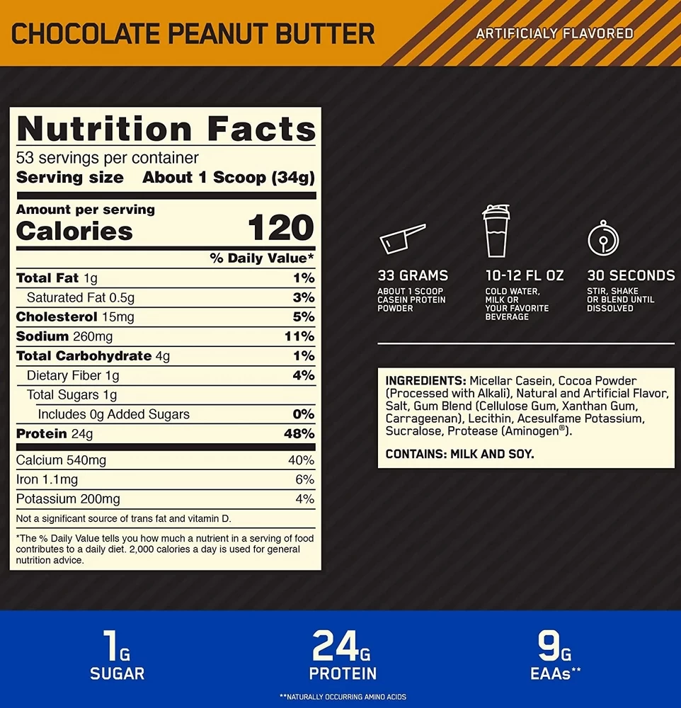 Казеин Optimum Nutrition ON 100% CASEIN GS CHOC PB 1.87LB/847 г photo 3