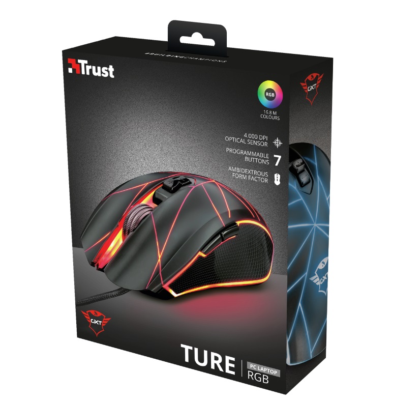 Trust Gaming GXT 160 Ture RGB Mouse, 250 - 4000 dpi, 7 Programmable button, RGB lighting, 1,7 m USB, Black photo 2
