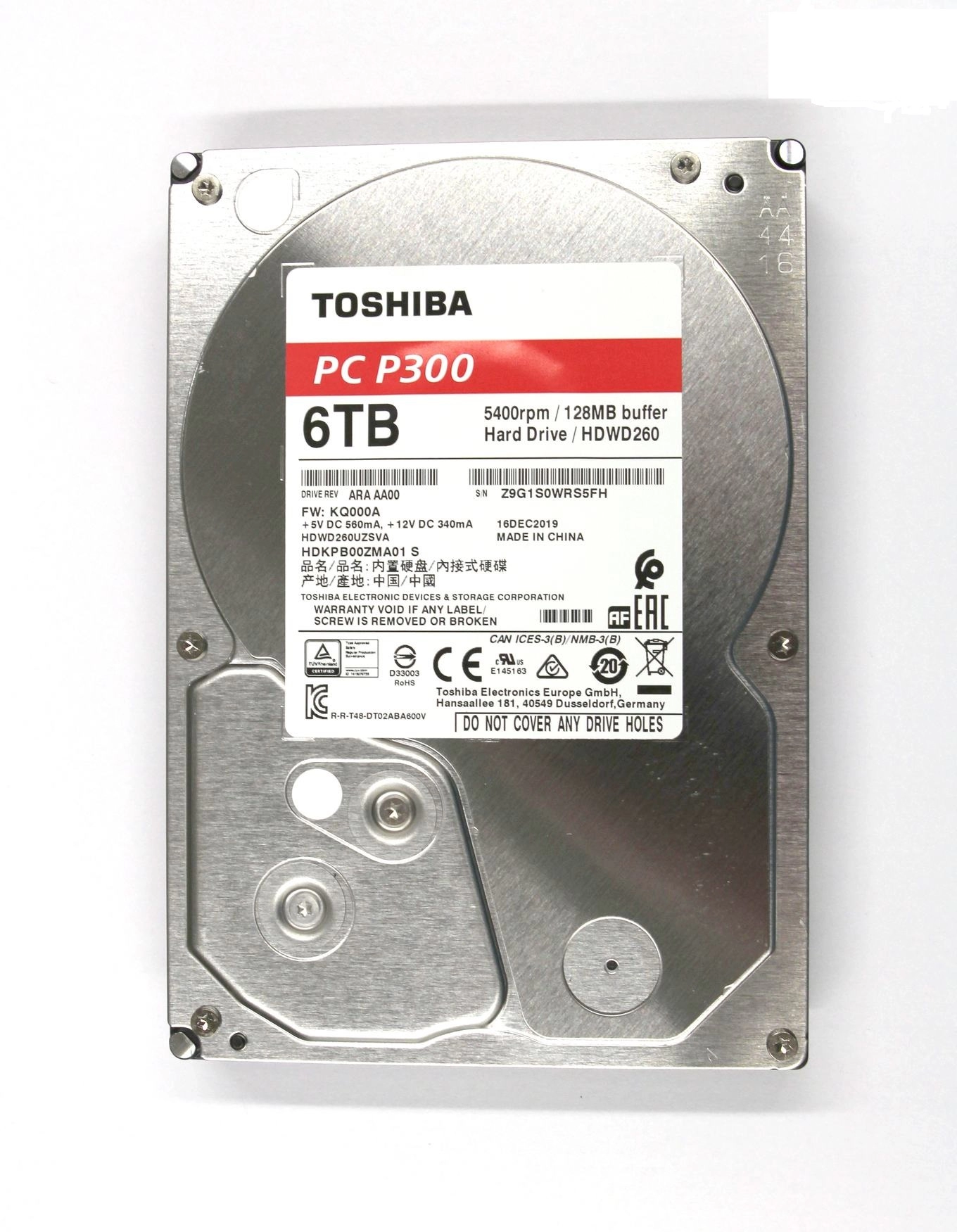 3.5" HDD 6.0TB  Toshiba HDWD260UZSVA  P300,  Desktop™, 5400rpm, 128MB, NCQ, SATAIII photo 1