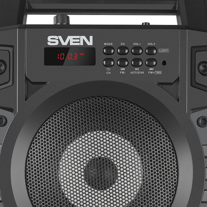 SVEN PS-440, black (20W, TWS, Bluetooth, FM, USB, microSD, LED-display, RC, 2x2000mA*h) photo 3