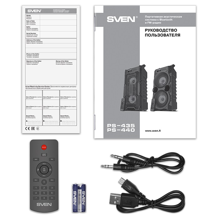SVEN PS-440, black (20W, TWS, Bluetooth, FM, USB, microSD, LED-display, RC, 2x2000mA*h) photo 4