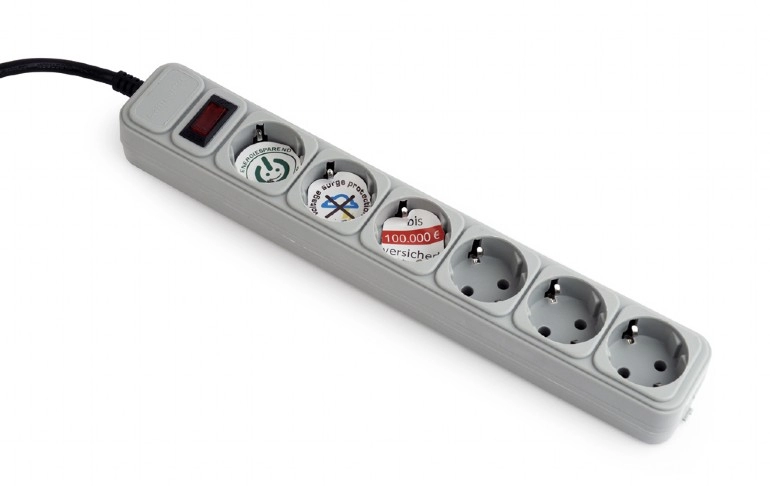 Gembird Surge Protector SPG6-B-6C, 6 Sockets, 1.8m, up to 250V AC, 16 A, safety class IP20, Grey photo 1