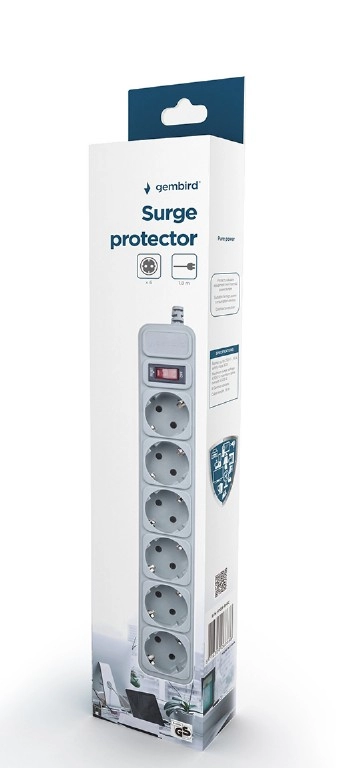 Gembird Surge Protector SPG6-B-6C, 6 Sockets, 1.8m, up to 250V AC, 16 A, safety class IP20, Grey photo 2