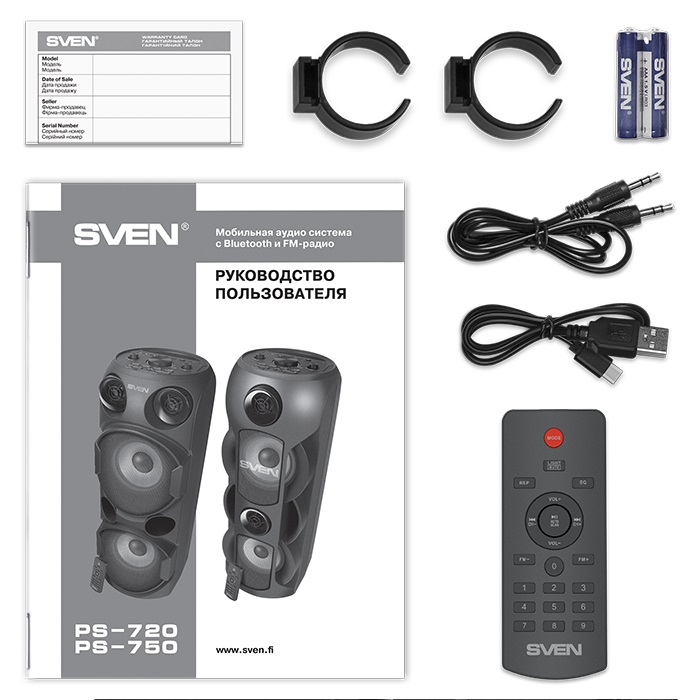 SVEN PS-720, black (80W, TWS, Bluetooth, FM, USB, microSD, LED-display, 2x4400mA*h) photo 3
