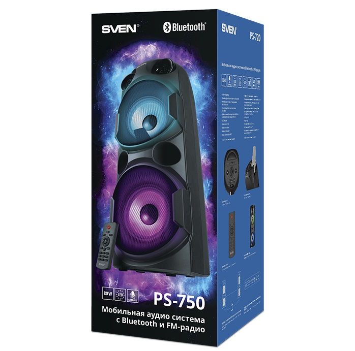SVEN PS-720, black (80W, TWS, Bluetooth, FM, USB, microSD, LED-display, 2x4400mA*h) photo 4