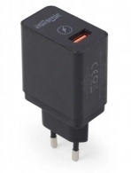 USB Charger Gembird EG-UQC3-01, 1xUSB QC3.0 output: DC 3.8V...6.5V / 3A, 6.5V...9V / 2A, 9V...12V / max 1.5A, Input: 100/240V, Black 