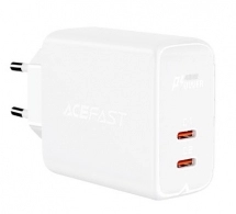 USB Charger  ACEFAST A9, Dual port, 2 x USB-C, GaN PD20W, USB-C 1/2: 20W, Total output: 40W (max.), QC3.0, White 