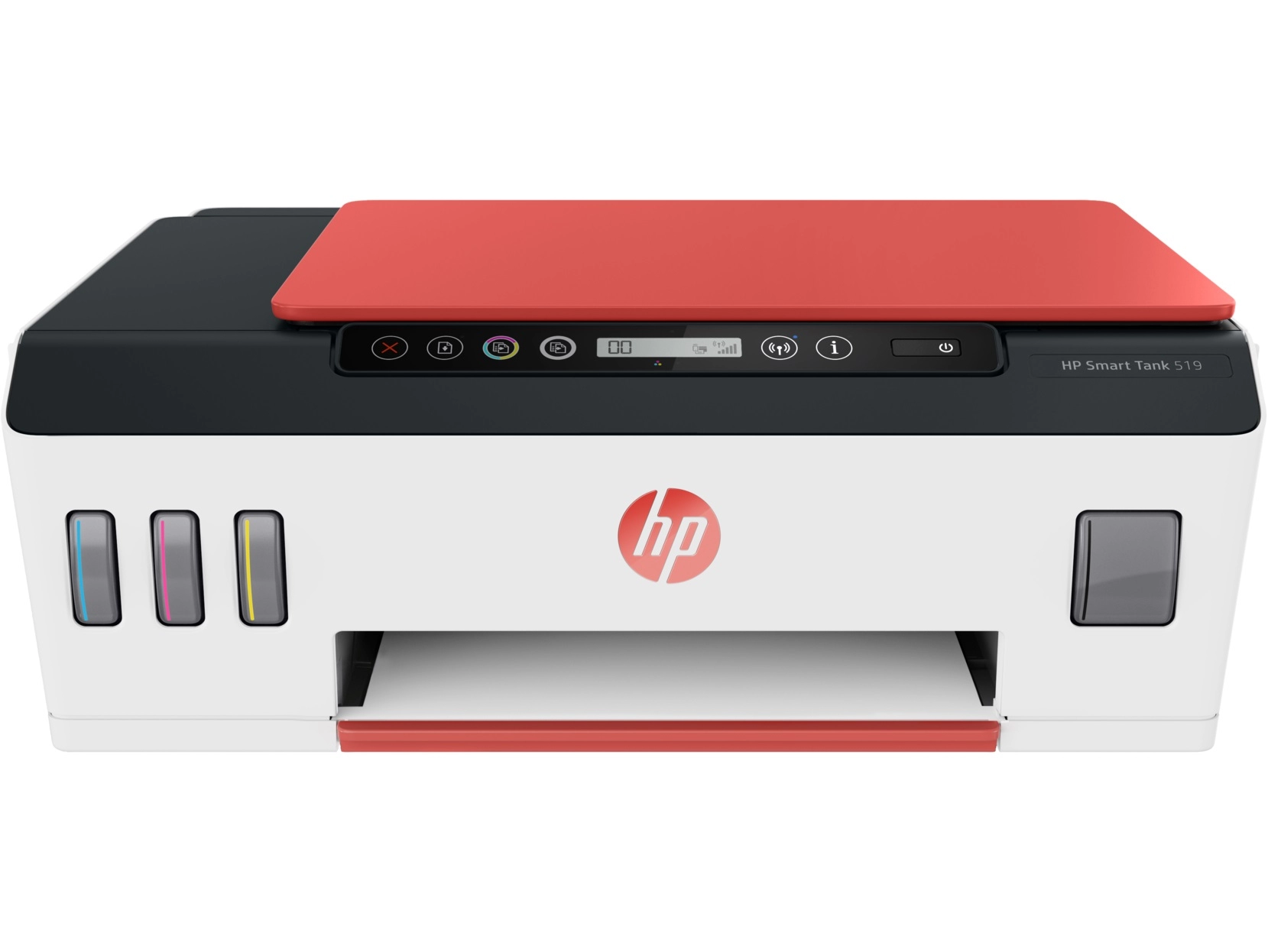 MFD CISS HP Smart Tank 519 Wireless, White/Red/Black, A4, up to 11ppm/5ppm black/color, up to 4800x1200 dpi, 1200x1200dpi, Up to 800 p/m, 800Mhz, 256 Mb, 7 segment LCD, Hi-Speed USB 2.0, Wi-Fi, Bluetooth LE, (3*GT53XL Black 135ml, 1*GT52 C/M/Y) photo 1