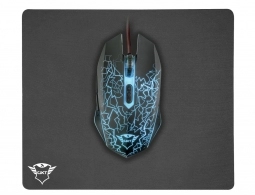 Trust GXT 783 Izza Gaming Mouse &amp; Mouse Pad (245x210), Fully illuminated top, Rubberized top cover for a firm grip,  800 - 2400 dpi, 6 button, USB, Black 