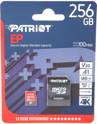 Карта памяти microSD Patriot EP Series V30/ 90Mbps/ 256GB + SD adapter photo 2