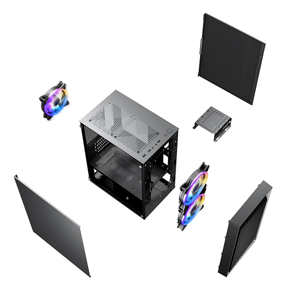 Carcasa 1STPLAYER BS-2 / no PSU / Side-Window / 3x120mm / mATX / Black photo 8