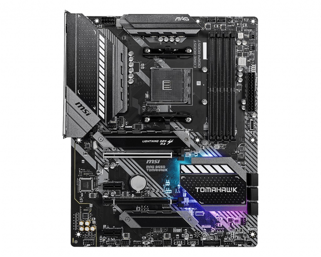 MSI MAG B550 TOMAHAWK, Socket AM4, AMD B550, Dual 4xDDR4-5100+, APU AMD graphics, HDMI, DP, 2xPCIe4.0 X16, 6xSATA3, RAID, 2xM.2 Gen4.0 x4, 2xPCIe X1, ALC1220 HDA, S/PDIF, 2.5GbE+1Gbe LAN , 6xUSB3.2 Gen1, 2xUSB3.2 Gen2(TypeA+C), RGB Mystic Light, ATX photo 1