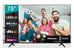 75" LED TV Hisense 75A6BG, Black (3840x2160 UHD, MR 120Hz, SMART TV (VIDAA OS), 3 x HDMI2.0, 2 x USB, Wi-Fi (2.4GHz+5GHz), DVB-T/T2/C/S2, Speakers 2 x 15W Dolby Audio, VESA 200x300, 26.5 Kg) 