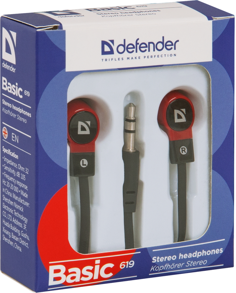 Căști Defender Basic 619 Negru cu rosu Cu fir / Home and Office / Negru cu rosu photo 2