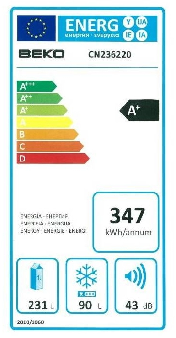 Frigider cu doua usi Beko CN236220 / 321 l / 200 cm / A+ / Alb photo 4