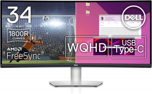 34.0" DELL VA LED S3423DWC Curved Silver/Black (4ms, 21:9, 300M:1, 300cd, 3440 x 1440, 178°/178°, HDMI2.0 x 2, DisplayPort, USB-C (Data, Video, Power), Refresh Rate 100Hz, AMD FreeSync, Curvature 1800R, USB Hub: 2 x USB3.0, Speakers 2 x 5W, Audio Line out thumbnav 1