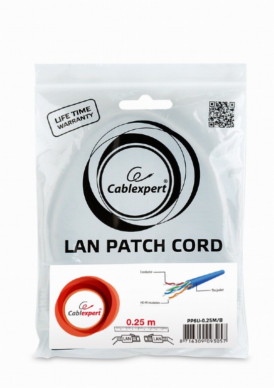 UTP Cat6 Patch cord, 0.25 m, Blue photo 2