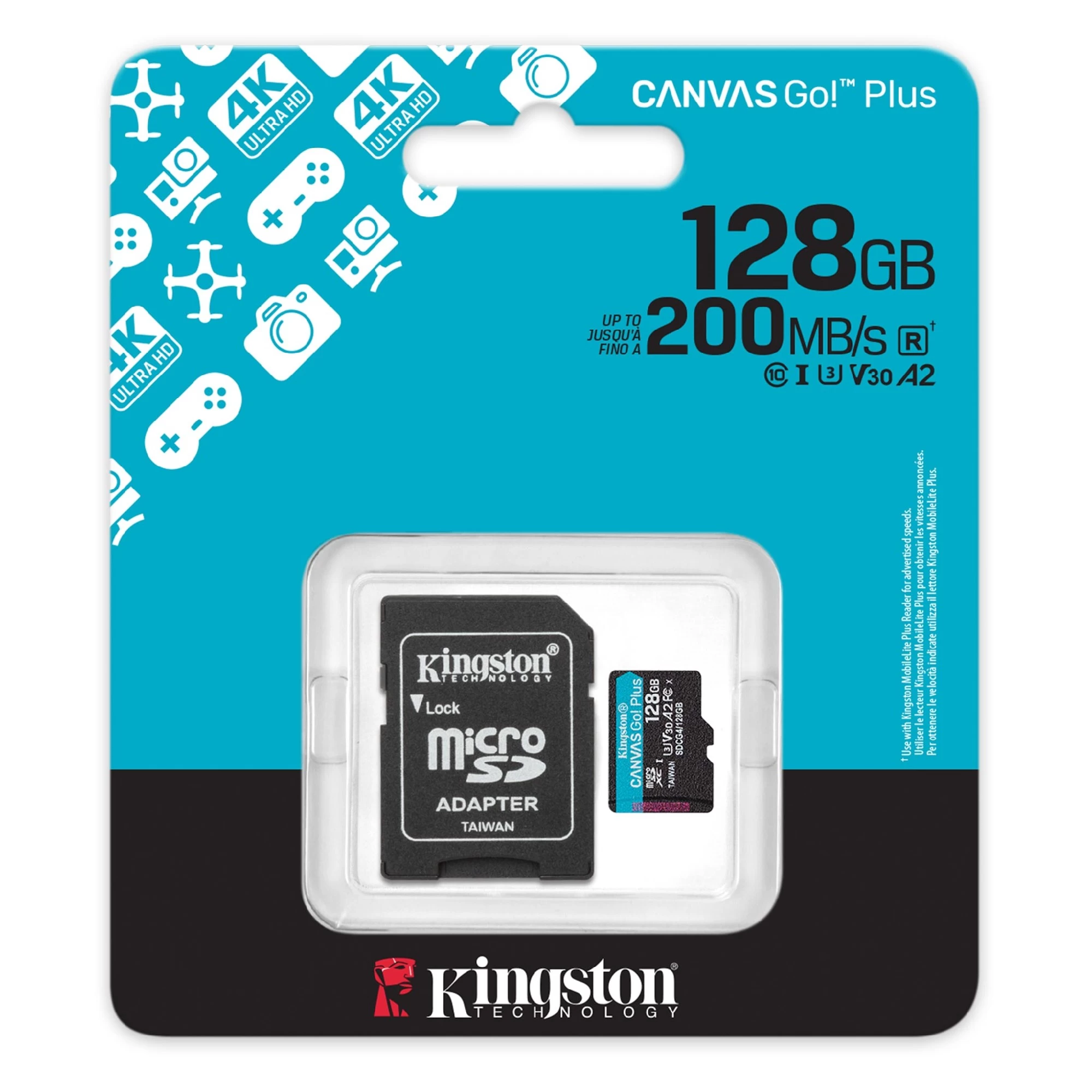 Карта памяти microSD 128GB Kingston Canvas Go Plus Gen 4, A2, up to 200MB/s, + SD adapter photo 1