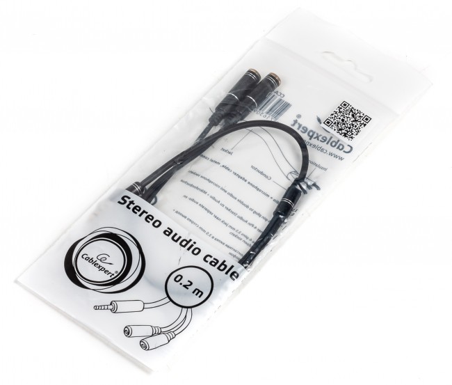 Audio cable 3.5mm - 0.2 m - Cablexpert CCA-417M, 3.5mm 4-pin plug to 3.5mm stereo + microphone sockets adapter cable, allows connecting standard headsets and microphones to tablets, netbooks, ultrabooks etc., Black photo 2
