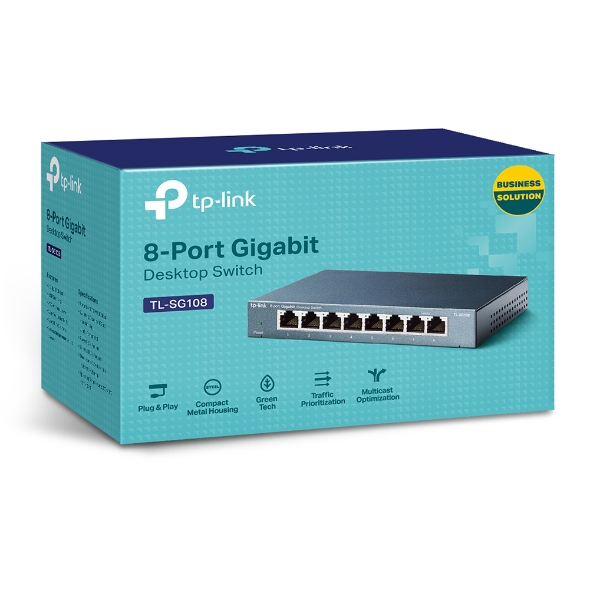 TP-LINK TL-SG108  8-port Gigabit Switch, Black, 8 10/100/1000M RJ45 ports, steel case, QoS, IGMP Snooping photo 3